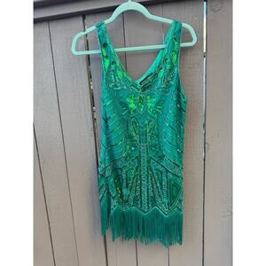 Babeyond Beaded Green Flapper Minidress